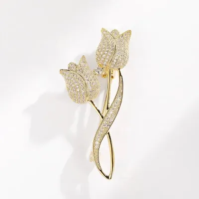 Trendy Shiny Rhinestone Tulip Flower Brooch
